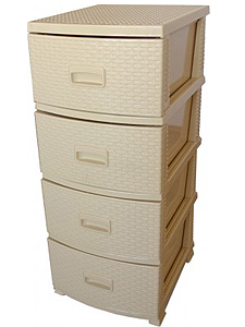 Комод пластиковый с 4-мя ящиками ДЕКОР "Ротанг" бежевый, Росспласт, фото 1