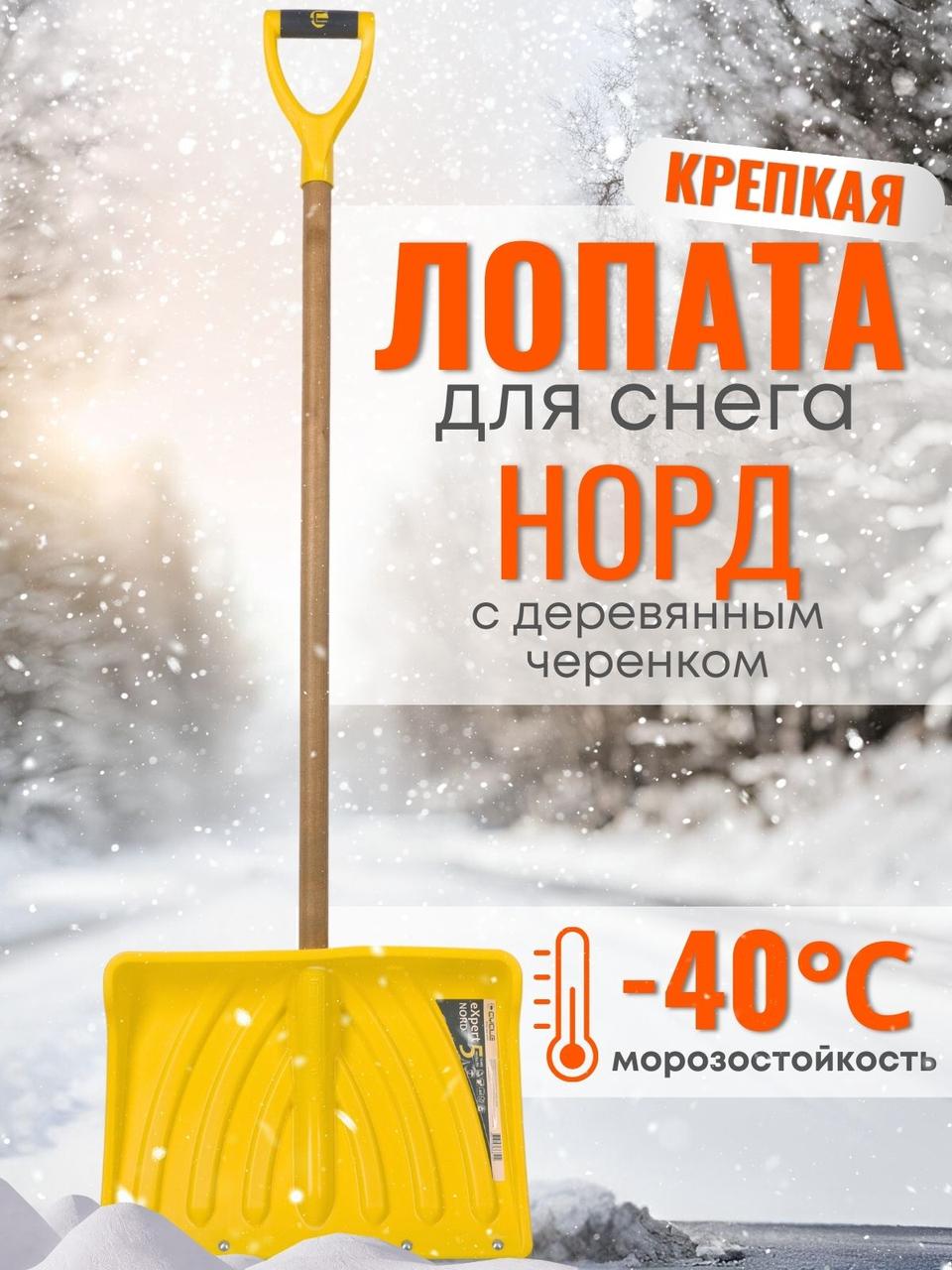 Лопата снеговая пластиковая Эксперт Норд  с деревян. черенком, 450х330 мм, фото 1