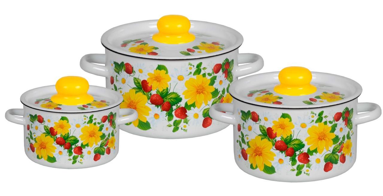 Набор кастрюль эмалированных (1,5 л, 2,9 л, 4,5 л) л, Стальэмаль 1с144, Земляника, белоснежный, фото 1