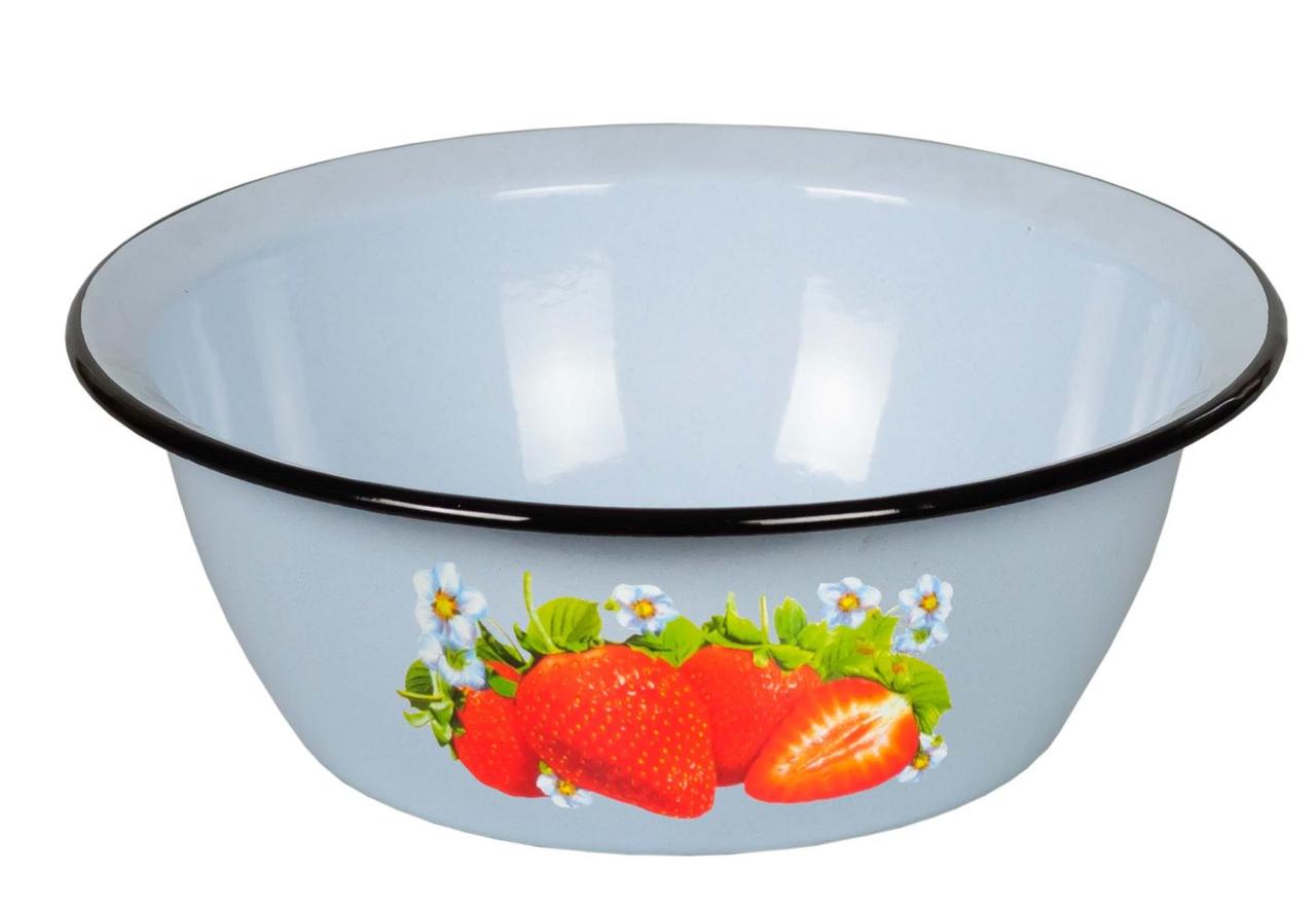 Миска эмалированная 0,8 л, Стальэмаль 1с5с, Клубника садовая, серо-голубой, фото 1
