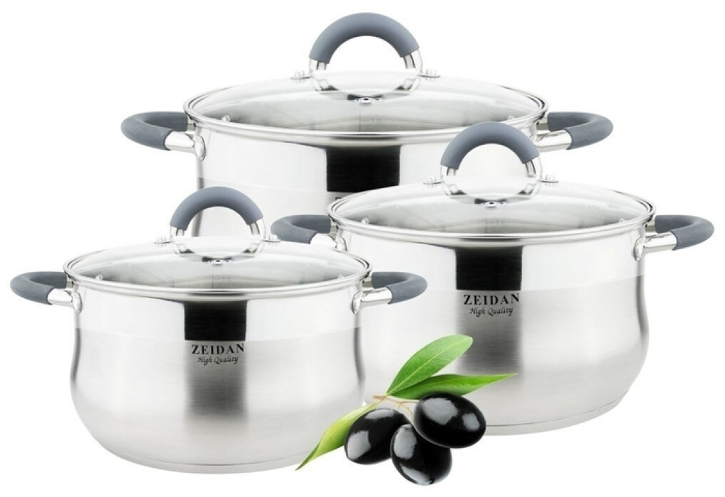 Набор кастрюль Zeidan Z-50608 нержавеющая сталь, 2.1/3/4 л, фото 1