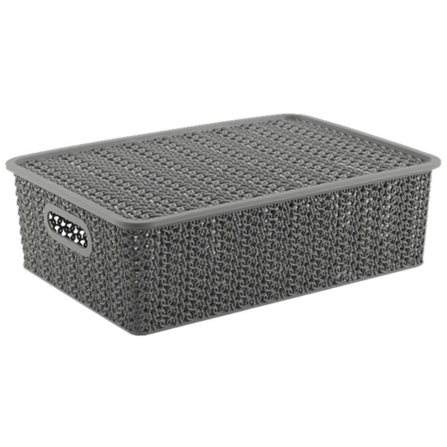 Корзинка "Вязь" 7,5л 350х 245х105мм с крышкой (серый), фото 1