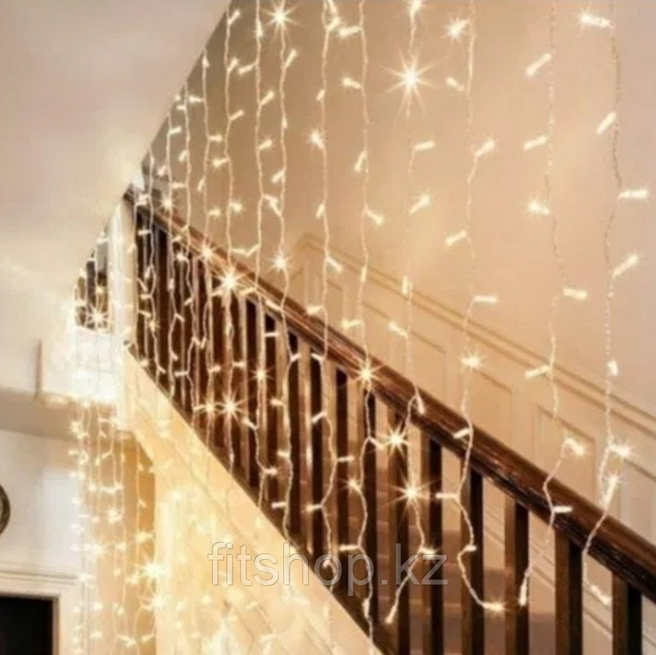 Светодиодный занавес "Дождь" 8*0,8 теплый свет , прозрачный провод