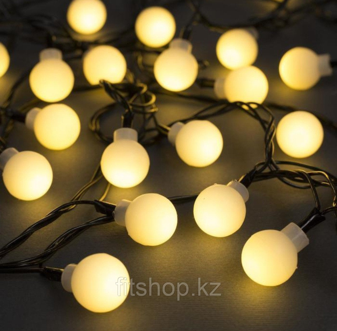 Уличная гирлянда нить с шариками, оттенок и провод на выбор, 10 м