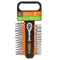 ISMA Набор головок и бит с трещоткой 28пр. 1/4''(4-13мм, Torx:T10,15,20,25,30, Hex:3-6мм,SL:4,5.5,7мм, PH