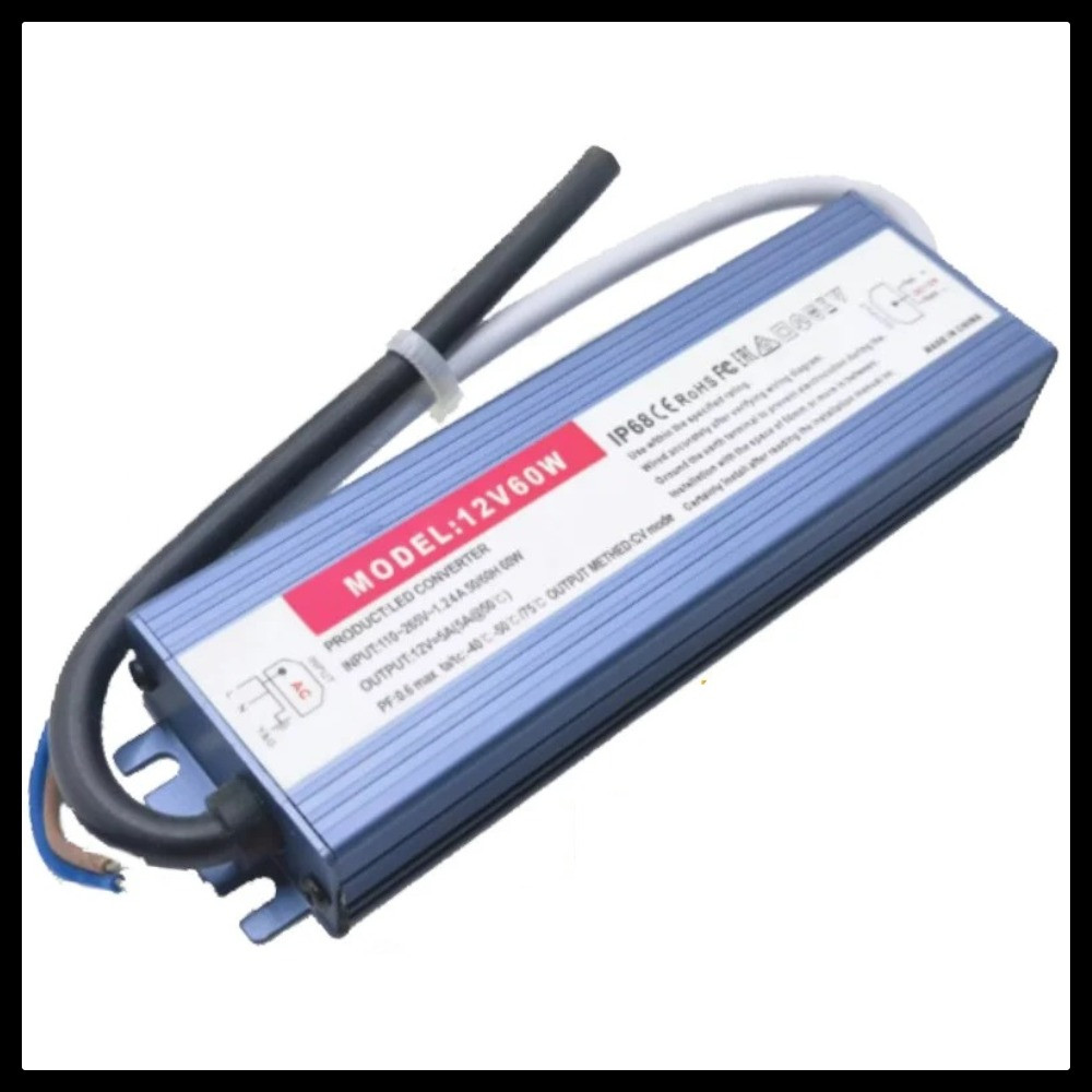 Понижающий трансформатор DC60 для освещения в бассейне (IP68, 12V, мощность = 60W, для влажных помещений)