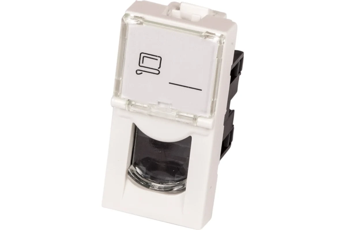 Вставка Mosaic 22.5x45 RJ-45 UTP кат.6 со шторкой и увеличенным окном маркировки белая LAN-SIP-22U6-WH, фото 1