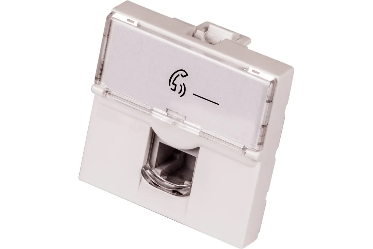 Вставка Mosaic 45x45  RJ-11  со шторкой и увеличенным окном маркировки  белая LAN-SIP-23TEL-WH, фото 1