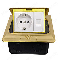 Напольный лючок на 3 модуля (латунь) напольная розетка EU+LAN золото