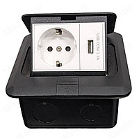 Напольный лючок на 3 модуля напольная розетка EU+USB черный
