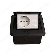 Напольная розетка на 3 модуля, EU+LAN, черная