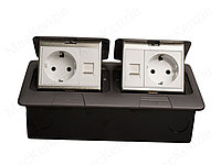 Напольная комбинированная розетка на 6 модулей, 2EU+2LAN, серая