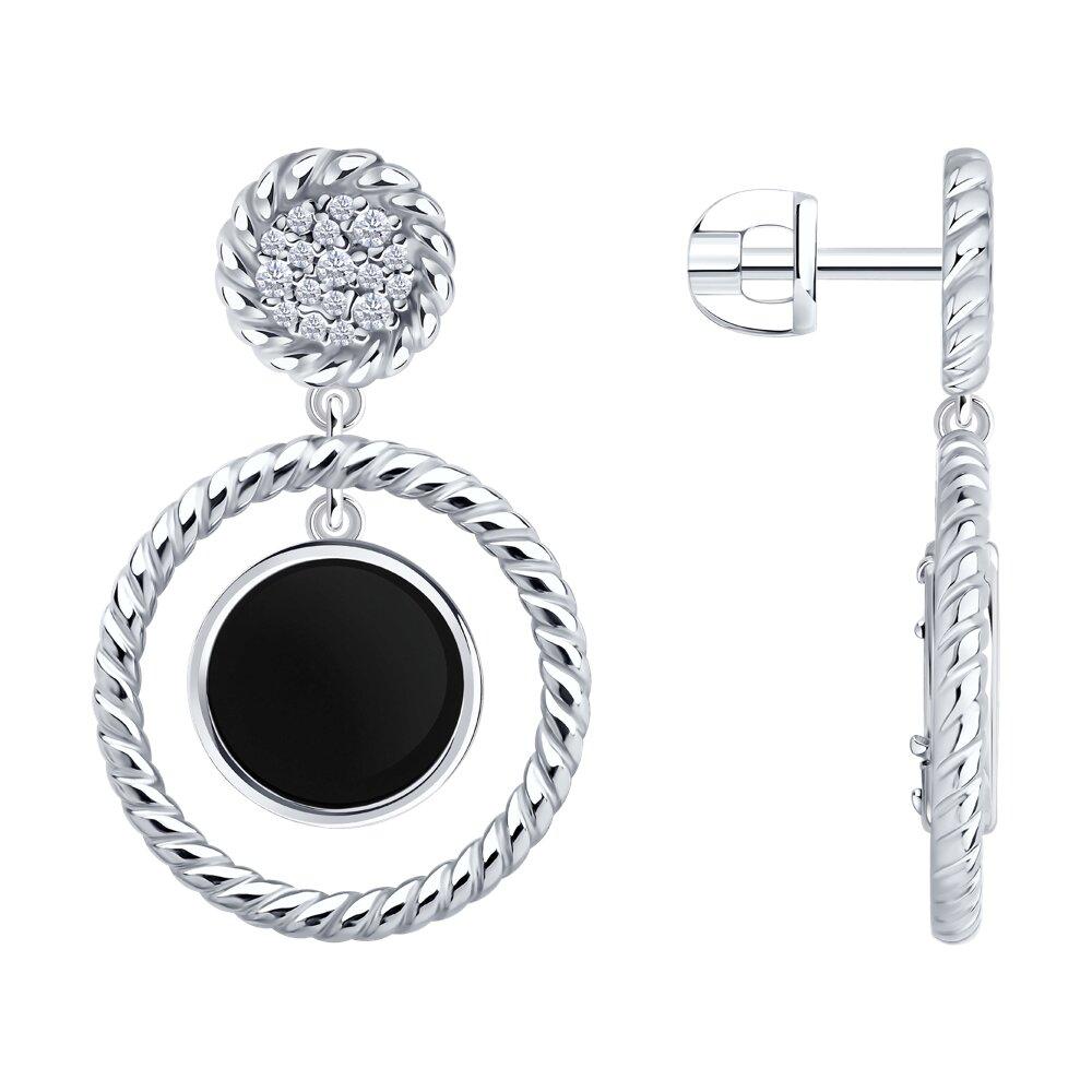 Серьги из серебра с агатами и фианитами Diamant 94-322-02283-1 серебро с родием коллекц. SOKOLOV эксклюзивно, фото 1
