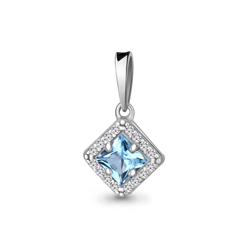 Серебряная подвеска классическая  Топаз Свисс Блю  Фианит Aquamarine 2534505А.5 серебро с родием, фото 1