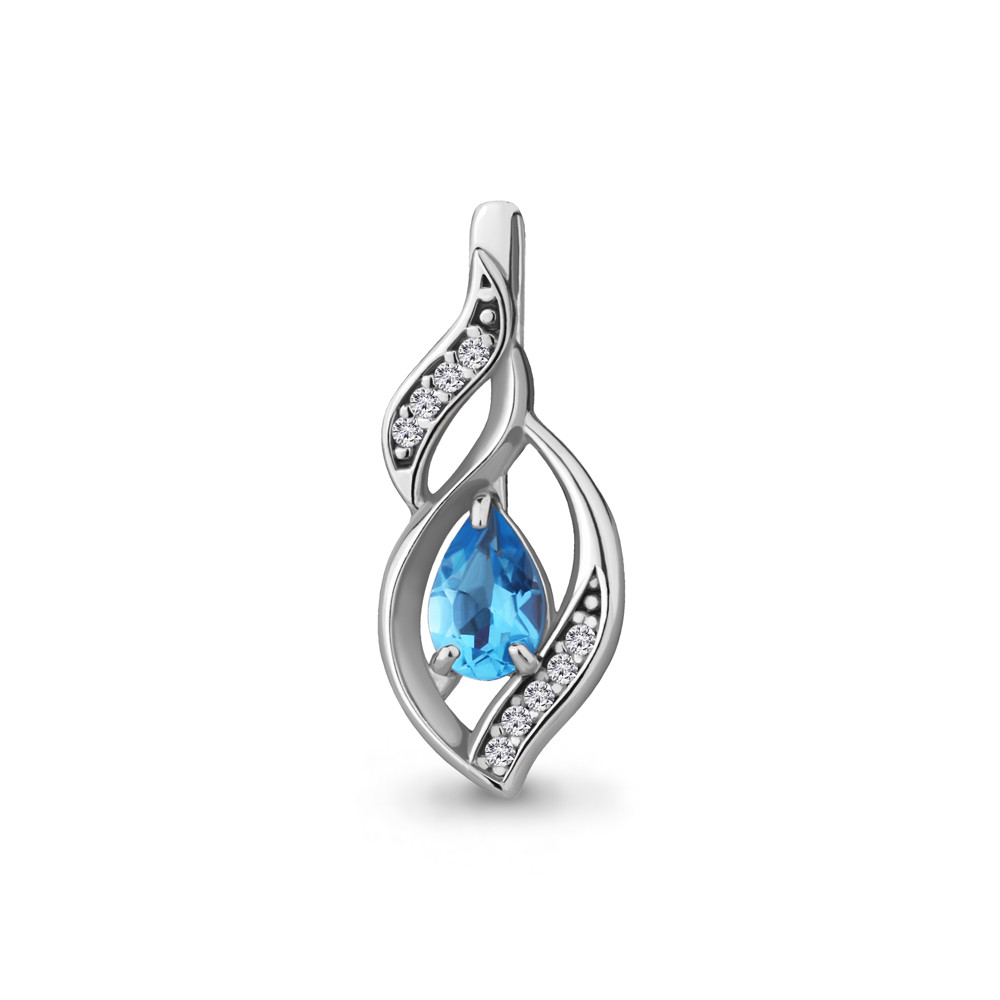 Серебряная подвеска классическая Топаз Свисс Блю Фианит Aquamarine 2426105А.5 серебро с родием, фото 1