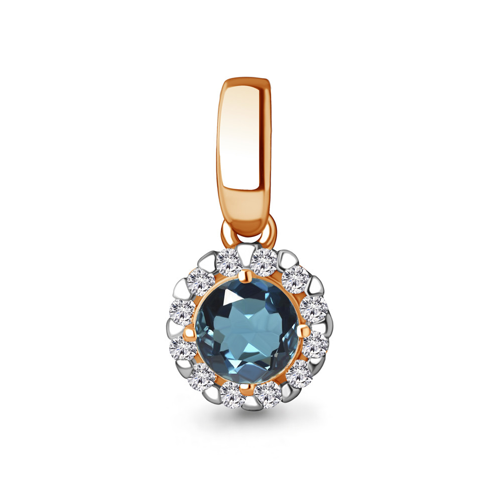 Подвеска из серебра Топаз Лондон Блю Фианит Aquamarine 2503208А.6 серебро с позолотой, фото 1