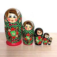 Матрешка 5 в 1 Хохлома черный платок красное платье 5 кукольная 10 см