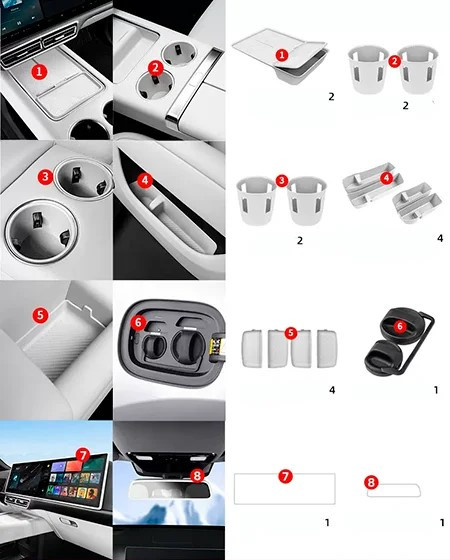 Набор силиконовых накладок в салон Lixiang L9, Белого цвета, рестайлинг 2024, фото 1