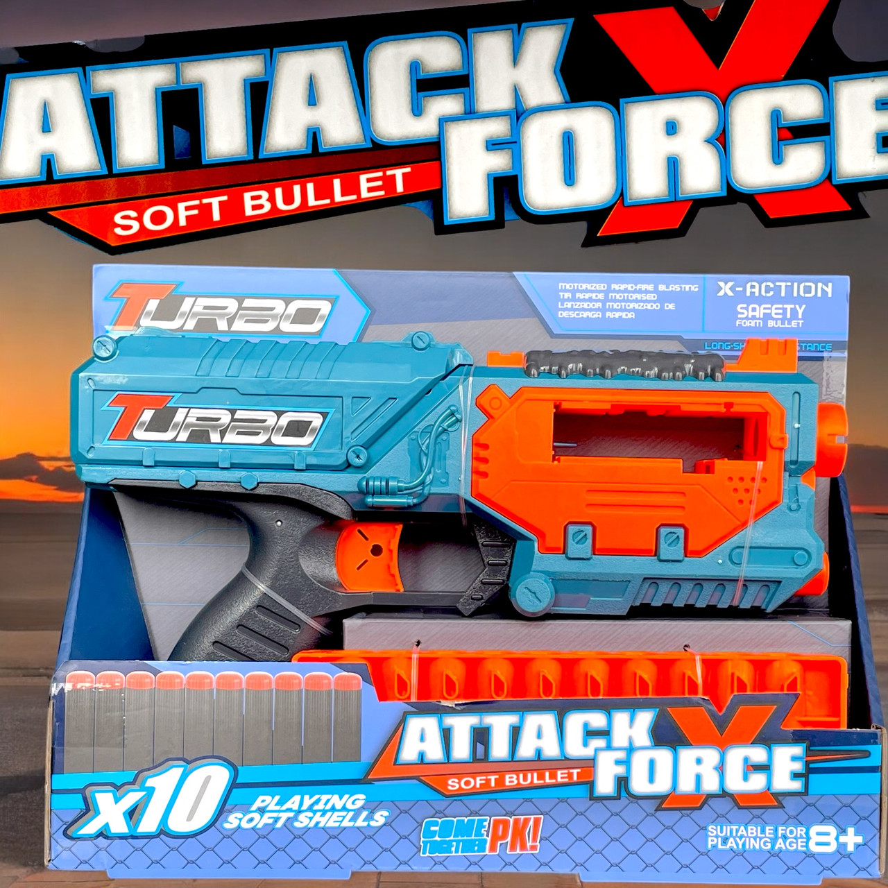 BT318 Пистолет + 10 пулек Attack Force Turbo 29х22см