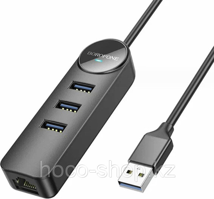 Converter Borofone DH6 Erudite 4-in-1 Gigant Ethernet Adapter (USB to USB3.0*3+RJ45)(L=1.2m) black