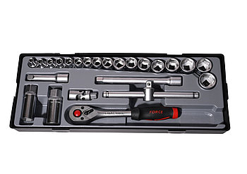 3/8" Набор инструмента с 6гр. головками (24пр.) в лотке