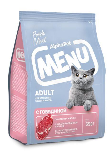 AlphaPet Menu для взрослых кошек и котов 350г говядина, фото 1