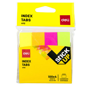 Закладки клейкие DELI 76 х 19 мм, бумажные, неон ассорти, 4 цв х 100 листов