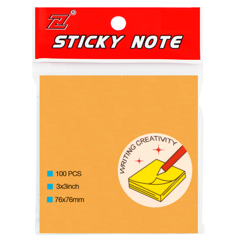 Клейкие листики "Sticky" 76 х 76 мм, 5 неоновых цветов, 100 листов