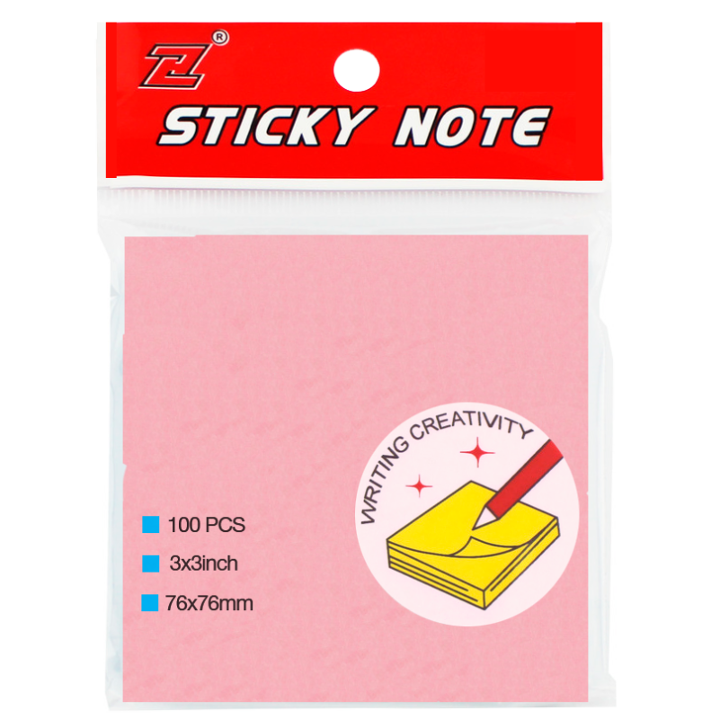 Клейкие листики "Sticky" 76 х 76 мм, розовые, 100 листов, фото 1