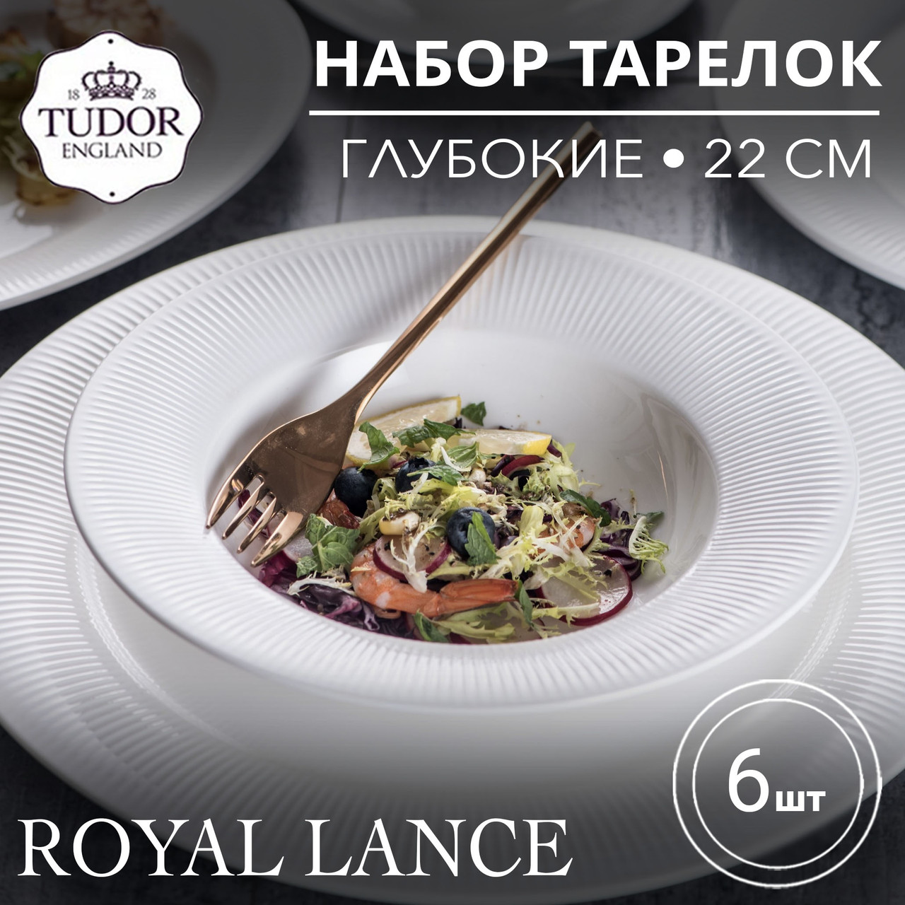 Тарелка глубокая 22 см Royal Lance TU2872 (набор 6шт) TUDOR, фото 1