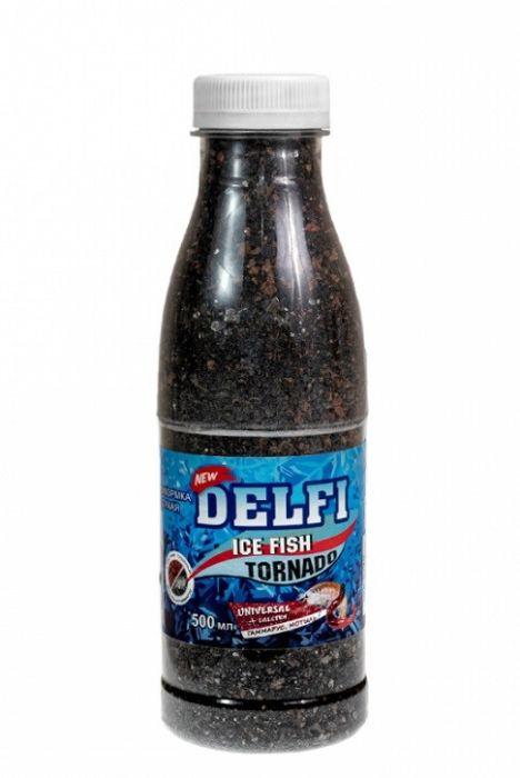 Прикормка DELFI Ice Fish Tornado (универсальная/гаммарус+мотыль, чёрная с блёстками) 500мл