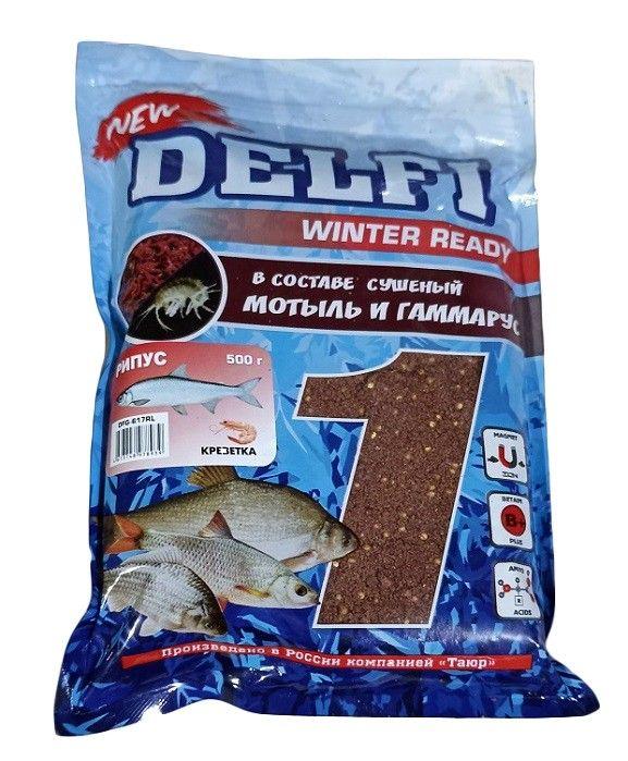 Прикормка DELFI Ice Fish Tornado (универсальная/креветка, красная с блёстками) 500мл