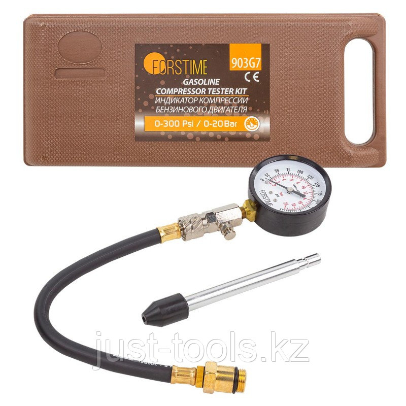 FORSTIME Индикатор компрессии бензинового двигателя Profi (0-21Bar, М14, М18 + жесткий прижимной адаптер-пере