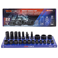 YATAFORCE Набор головок ударных 22пр.1/2''(6-гр.)(10,12-19,21,22,24,27,30,32мм,глубокие-10,13,17,19,21мм,удлин
