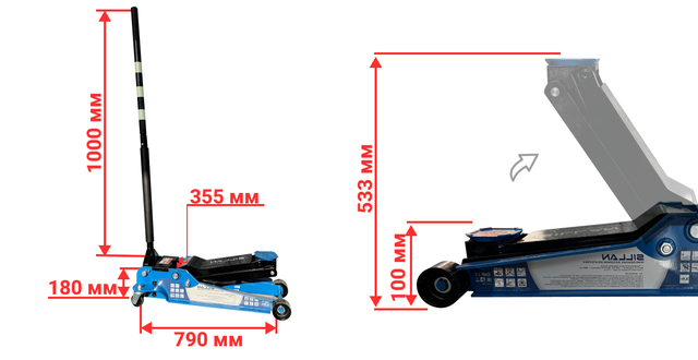 Габариты Домкрат Sillan 3,5т Габаритные размеры домкрата Sillan 3,5т фото