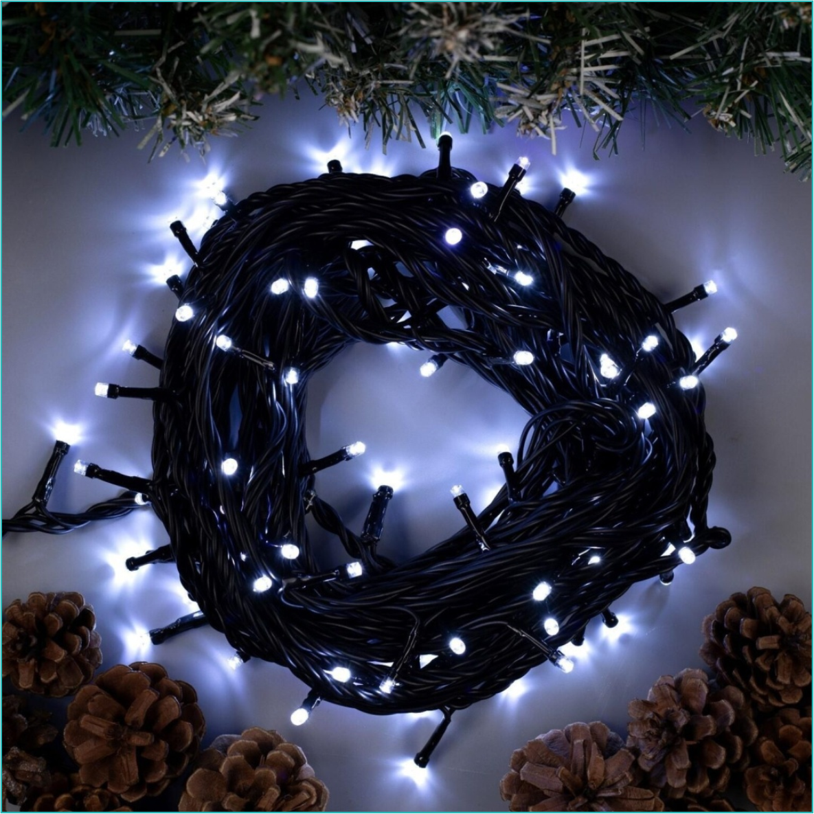 Новогодняя гирлянда Холодный белый свет (черная нить 8 м.), фото 1