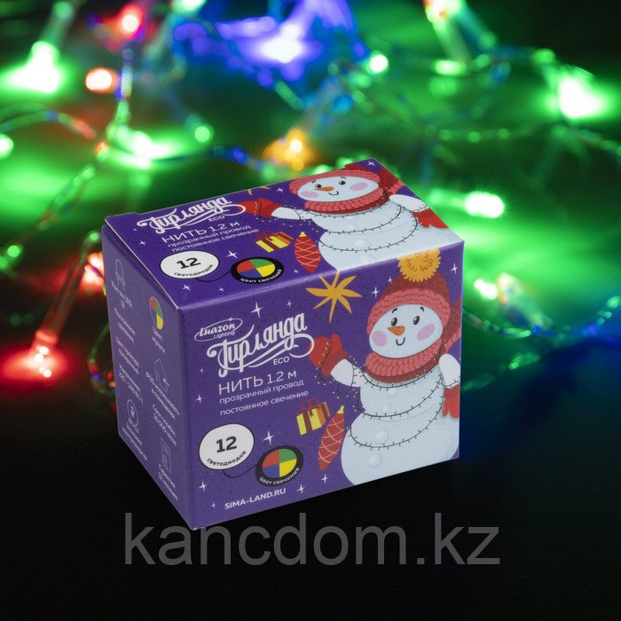 Гирлянда «Нить» 1.2 м, IP20, прозрачная нить, 12 LED, свечение мульти, фиксинг, 220 В. 1080340