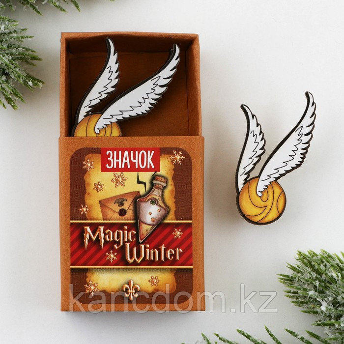 Значок в коробочке новогодний «Magic winter» на Новый год на Новый год, 4,2 х 2,5 см. 9563333