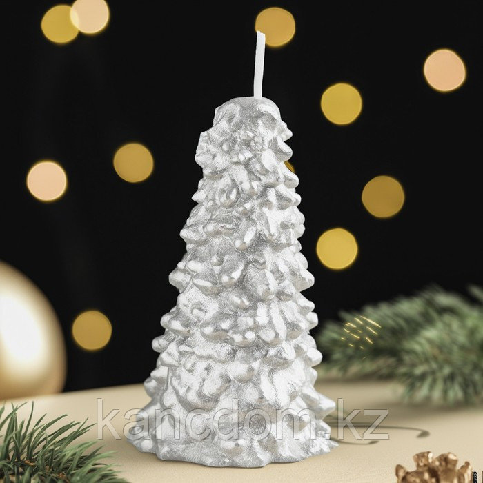 Свеча новогодняя "Ёлка" 10х5см, серебро. 4385101