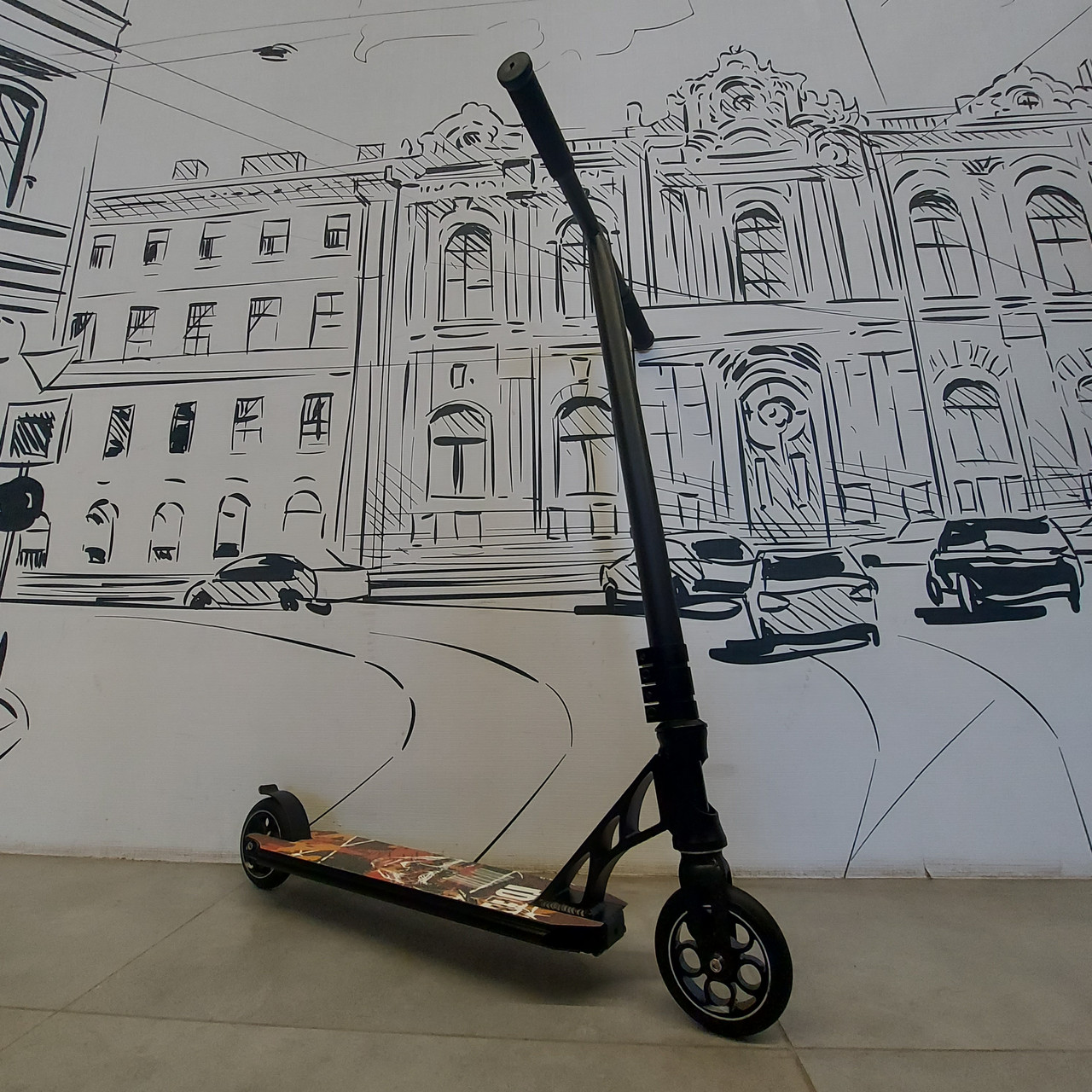 Трюковый самокат "Scooter" на промышленных подшипниках. Трюковой. Тэшка. Т-образный руль. Черный. Прямой руль.