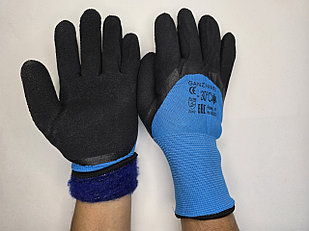 Акриловая зимняя перчатка с мехом текстурная синяя -30