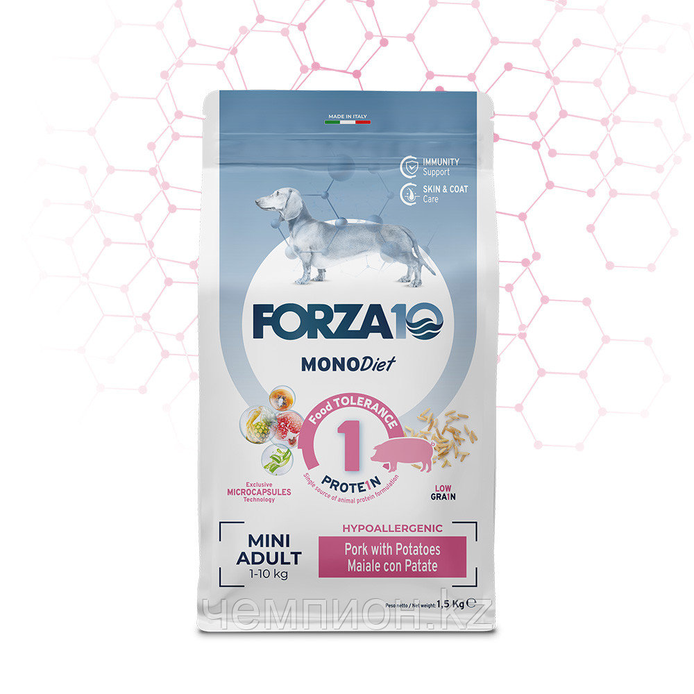 713215 Forza10 Mini Diet Adult Maiale/Pat, диетический корм из свинины для собак мелких пород, уп. 1,5кг.