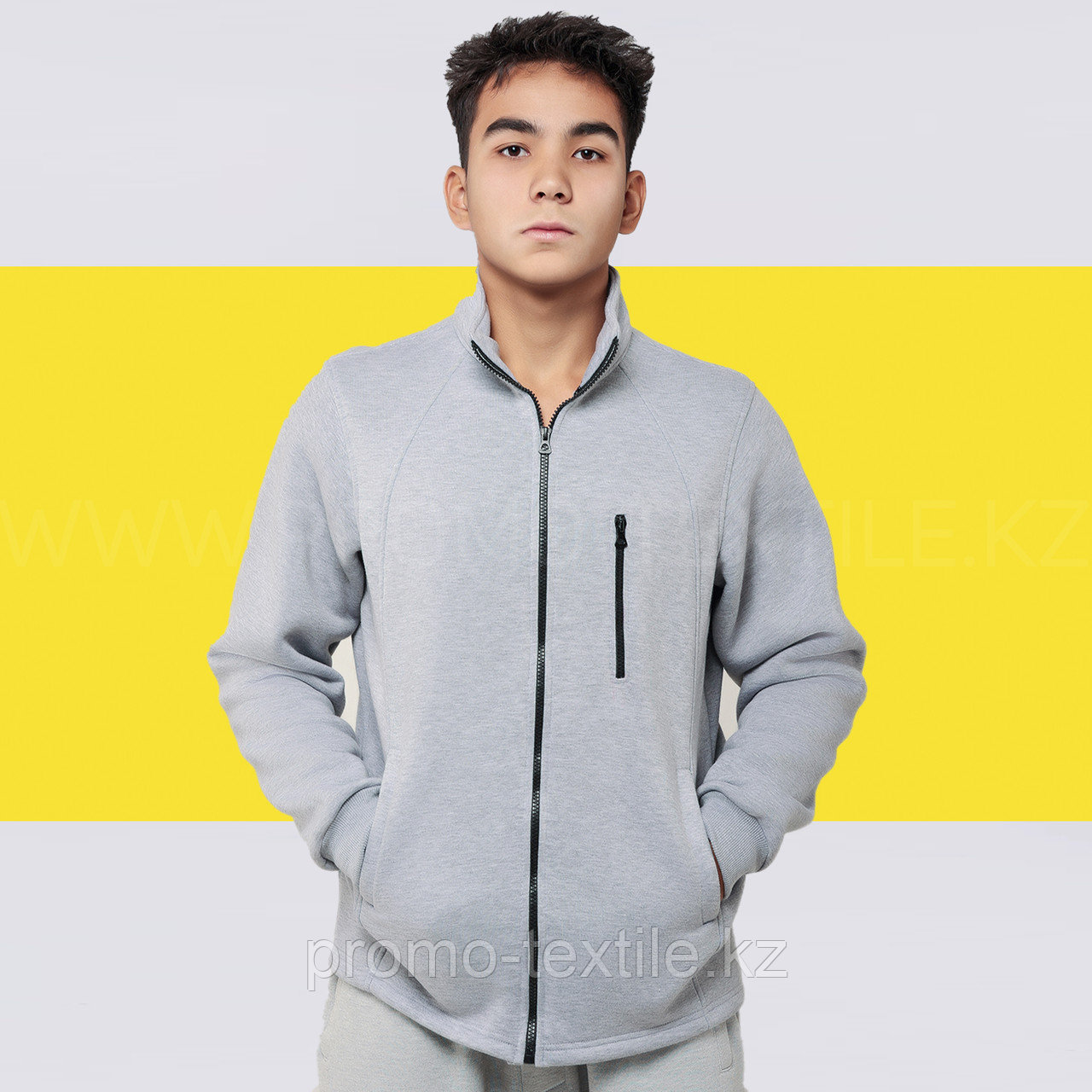 Толстовка на замке | Серая толстовка худи стойка воротник