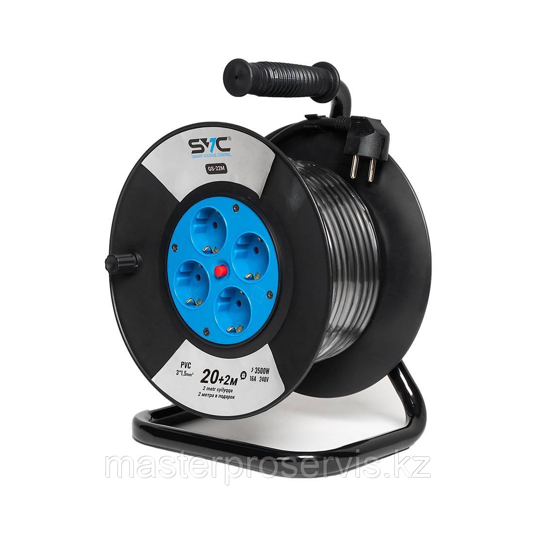 Удлинитель на катушке SVC GS-22M, 4 розетки, 22 метров, 3500W, 240B, 16A, 3x1.5 mm