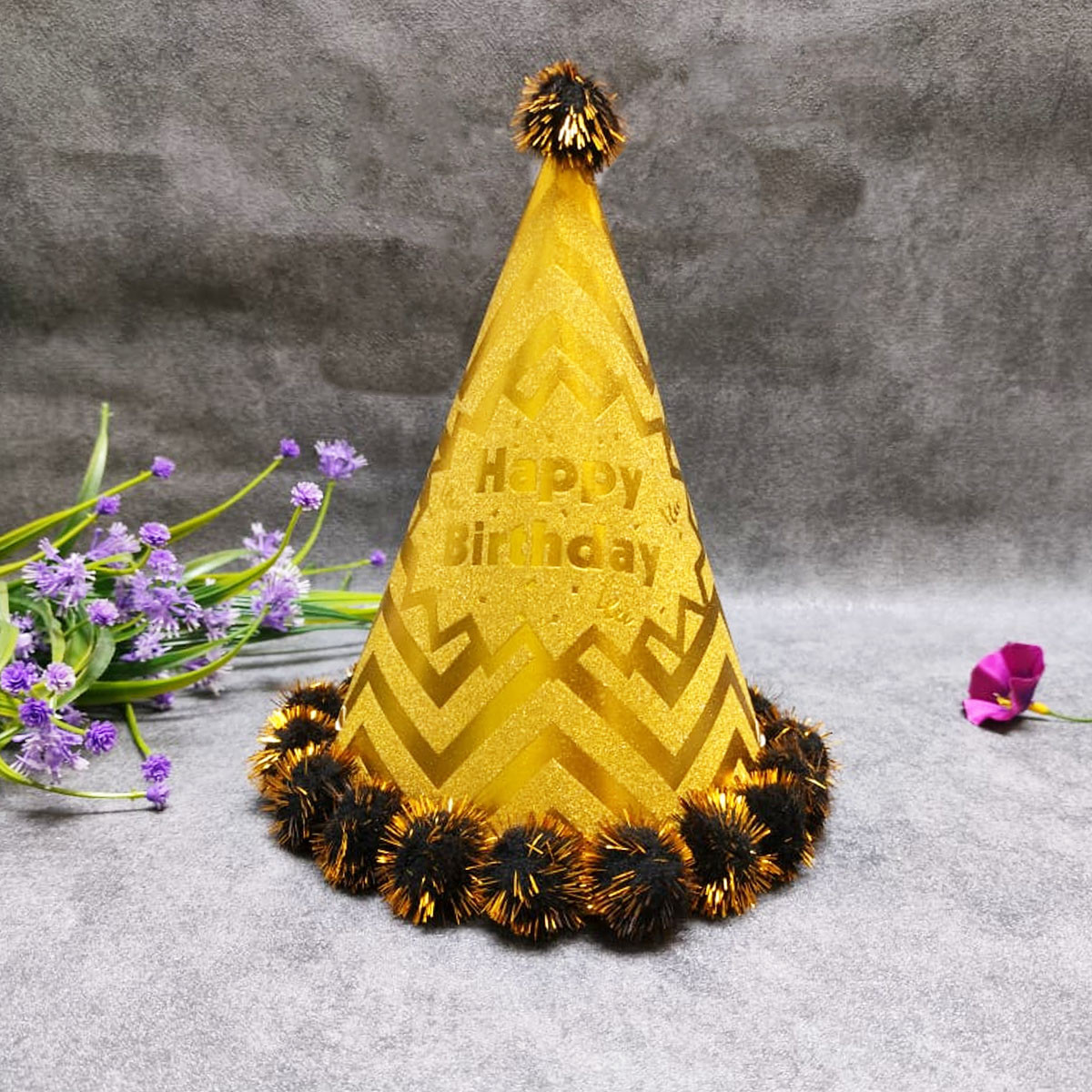 Колпак на день рождения Happy Birthday с блестками золотой заказать в ...