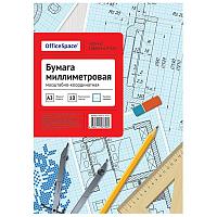 Бумага масштабно-координатная, А3, 10 листов голубая сетка