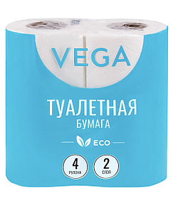 Бумага туалетная Vega 2-слойная, 4 шт, эко, тиснение, белая