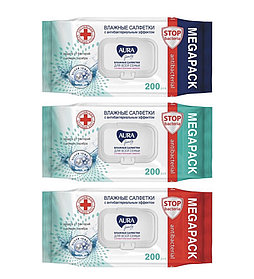 Салфетки влажные Aura "Family", антибактериальные, 200 штук в упаковке