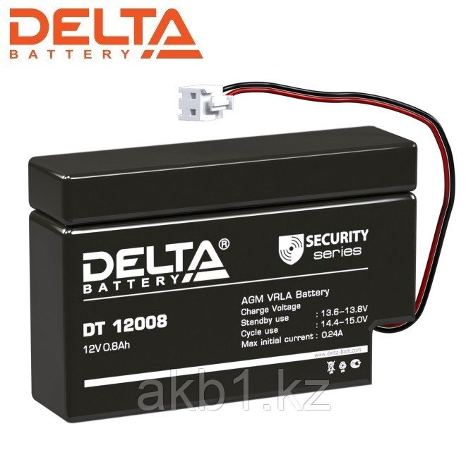 Аккумулятор Delta DT 12008 (T13) (12V / 0.8Ah | Длина, мм 97 | Ширина, мм 25 | Высота, мм 63)