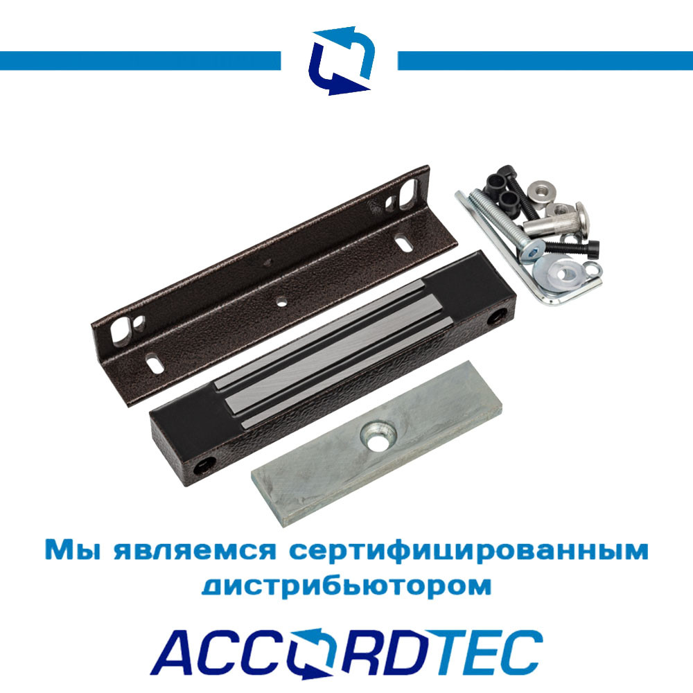 Электромагнитный замок AccordTec ML-100KB с уголком, коричневый